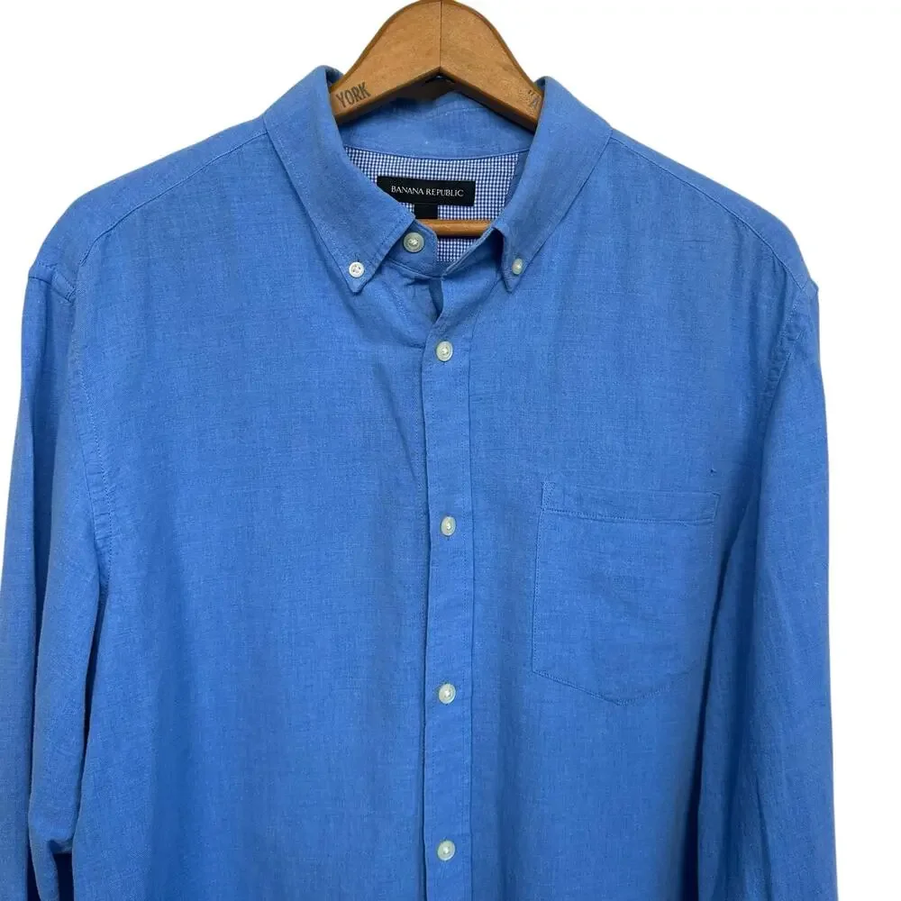 Banana Republic Men’s Blue Linen Blend Long Sleeve Button Down Shirt Size L